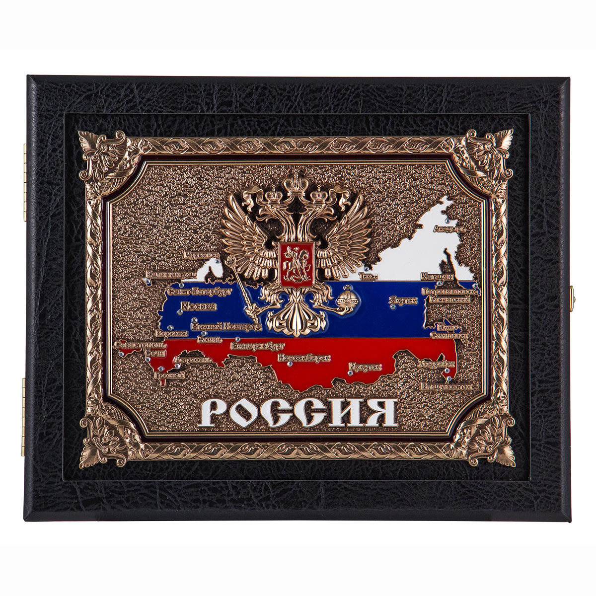 Ключница "Россия" - кожа, цвет черный (венге) - артикул: КЛКШ-623венге | Мосподарок 