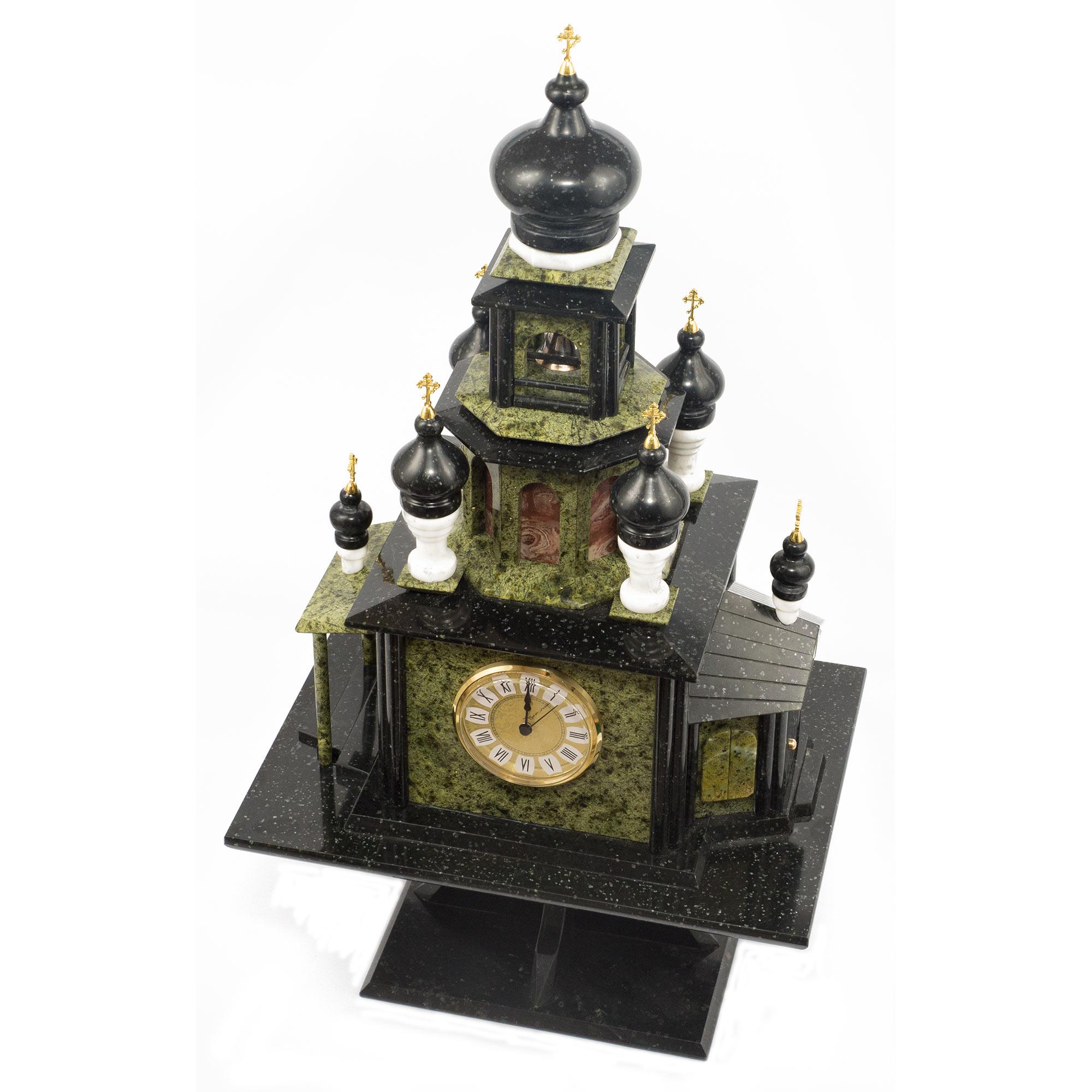 Часы "Храм" камень змеевик, мрамор - артикул: 013585 | Мосподарок 