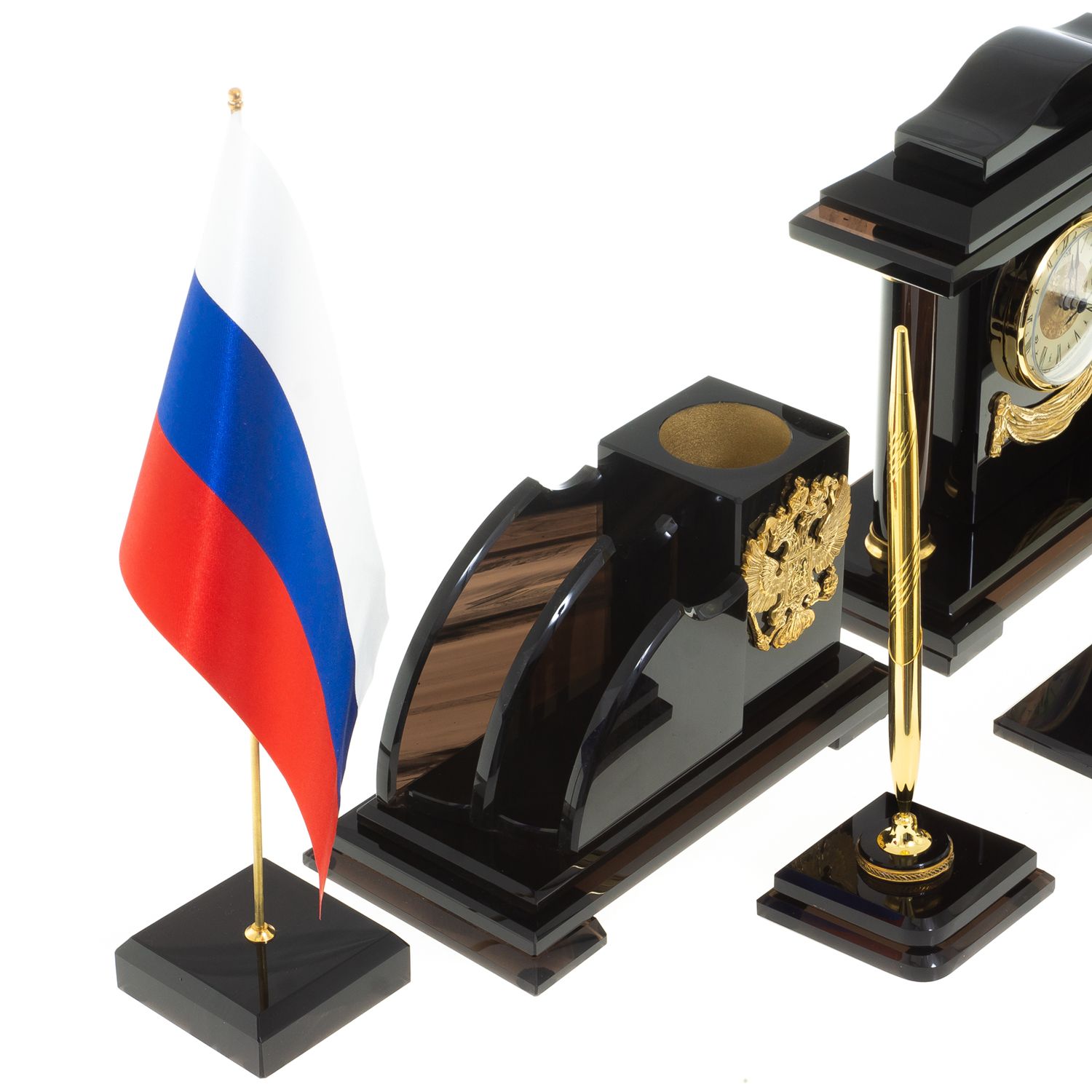 Настольный набор "Герб России" из обсидиана - артикул: A05342 | Мосподарок 