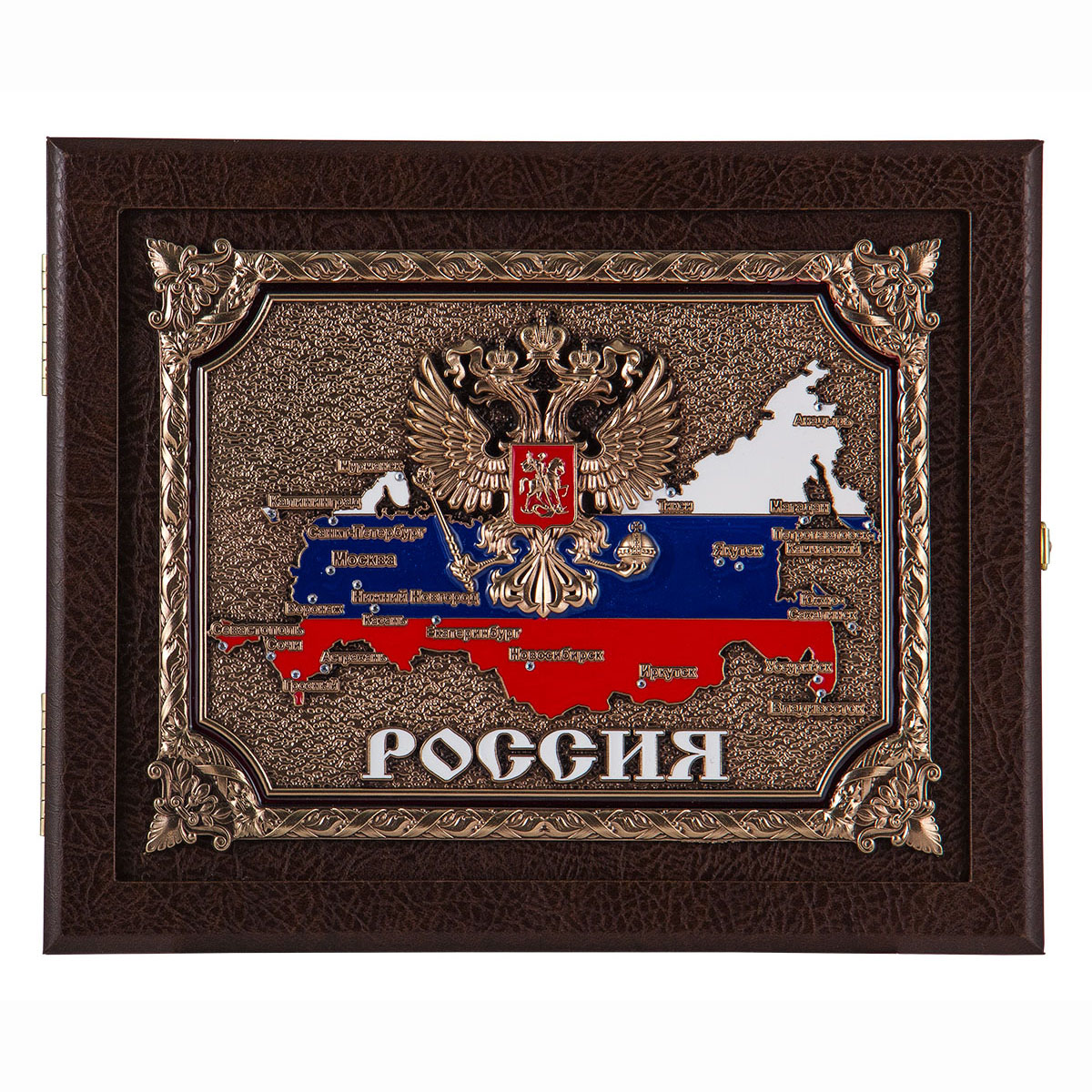 Ключница "Россия" - кожа, цвет коричневый (орех) - артикул: КЛКШ-623орех | Мосподарок 