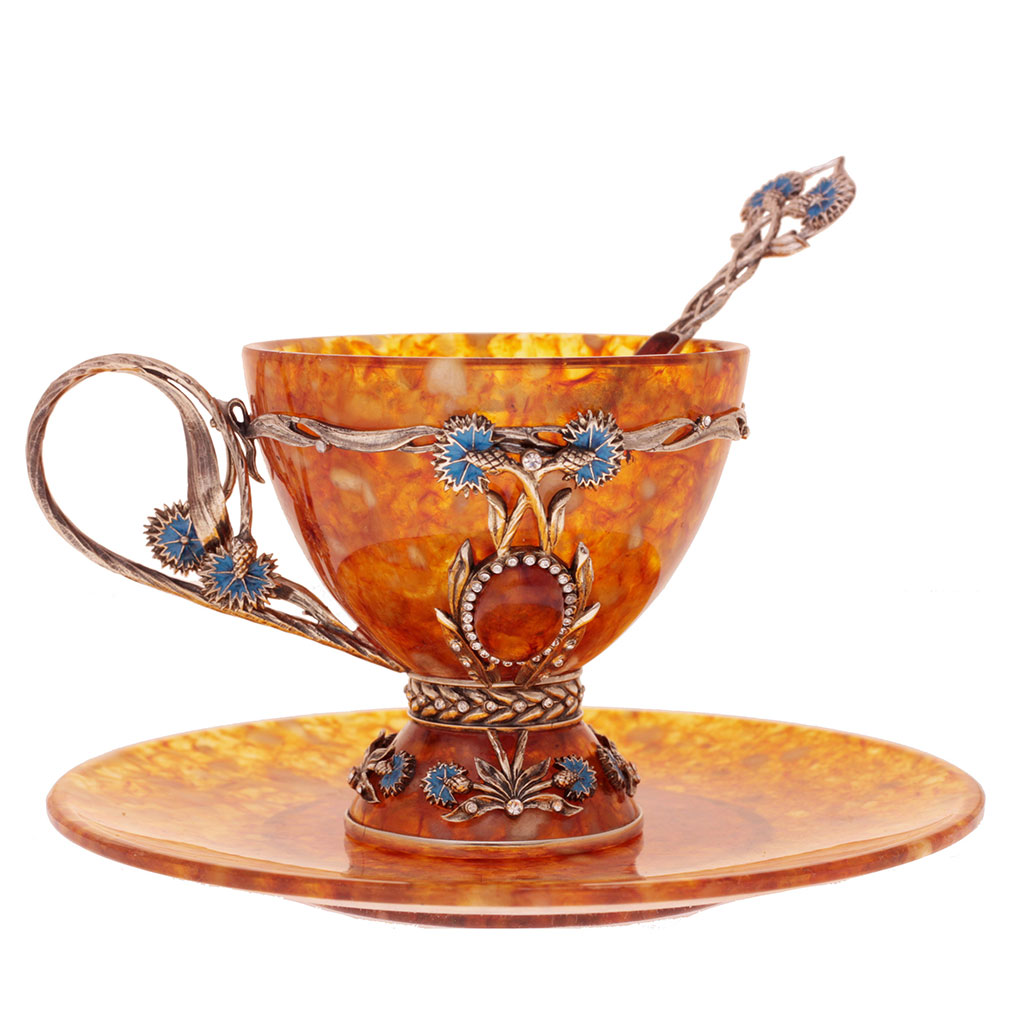 Чайный набор из янтаря "Васильки" - артикул: AP5002 | Мосподарок 