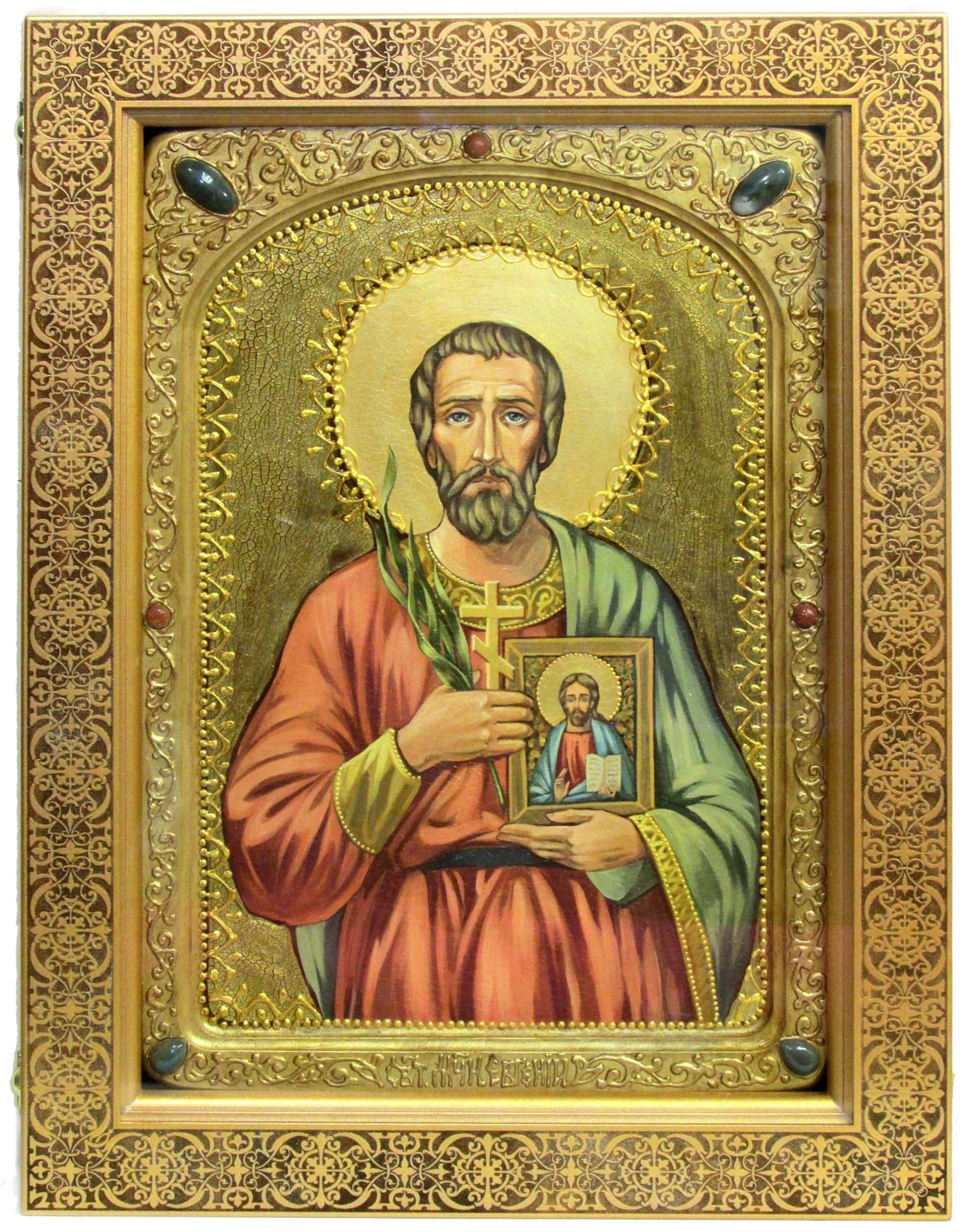 Живописная икона "Святой мученик Евгений Севастийский" на кипарисе в березовом киоте - купить в Москве | Мосподарок 