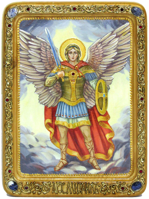 Живописная икона "Архистратиг Михаил" на кипарисе