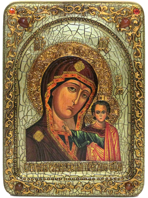 Живописная икона "Образ Казанской Божьей Матери" на кипарисе