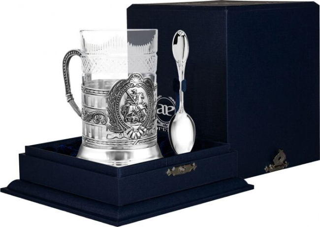 Подстаканник из серебра "Георгий Победоносец" с чернением Подстаканник из серебра "Георгий Победоносец" с чернением