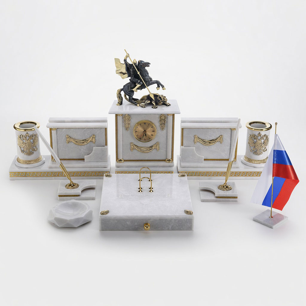 Настольный набор из итальянского мрамора "Георгий Победоносец" - артикул: E13013 | Мосподарок 