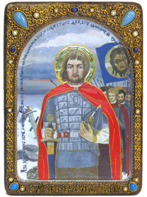 Живописная икона "Святой благоверный князь Александр Невский" в киоте