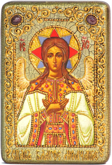 Настольная икона "Спас Благое Молчание (Ангел Великого Совета)" на чёрном дубе