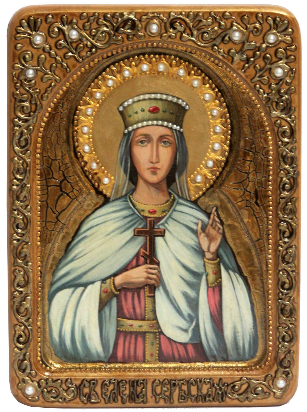 Живописная икона "Святая благоверная княгиня Елена Сербская" на кипарисе - купить в Москве | Мосподарок 