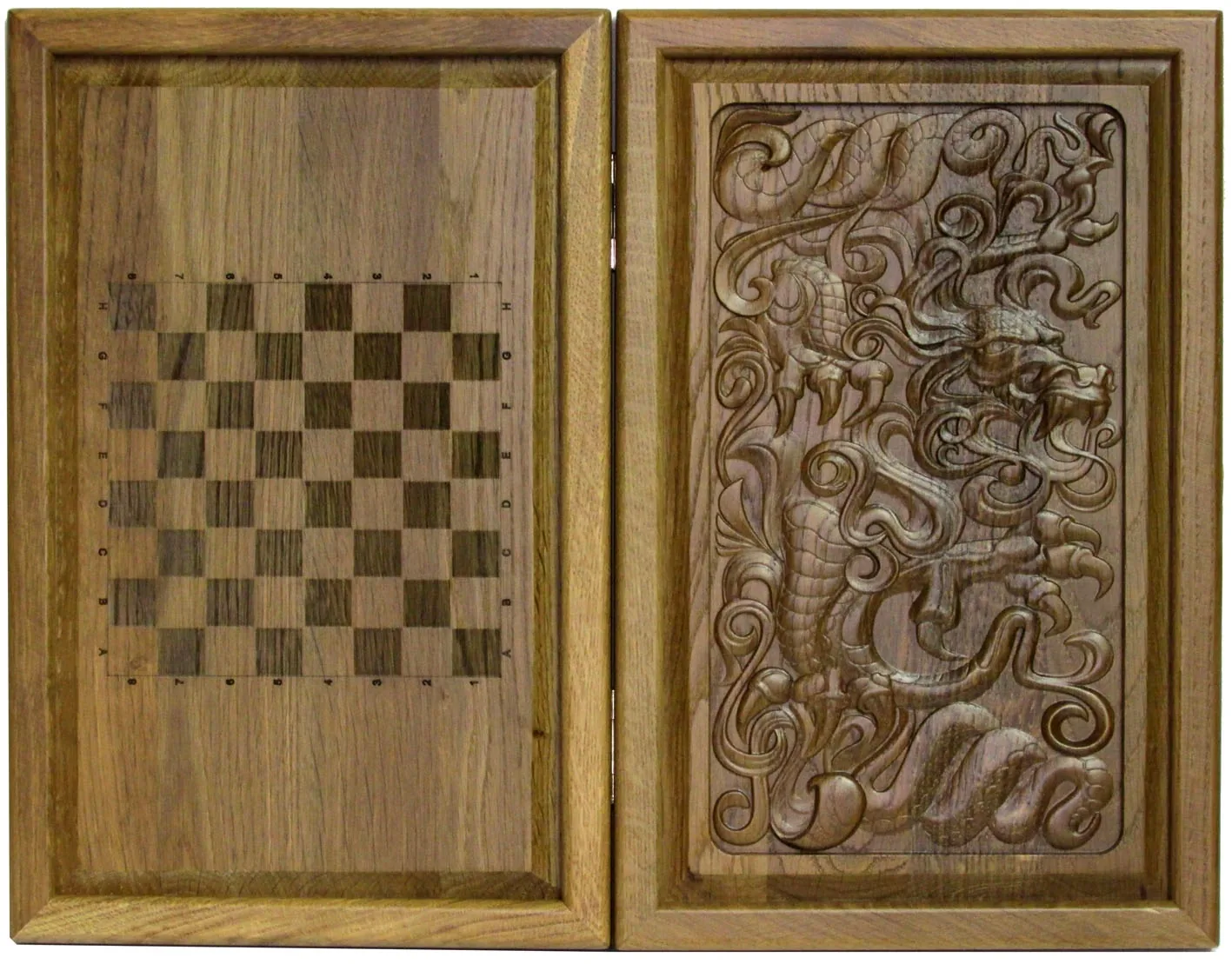 Резные объемные нарды+шашки дорожного размера из массива мореного дуба "Дракон" - артикул: 120-208 | Мосподарок 