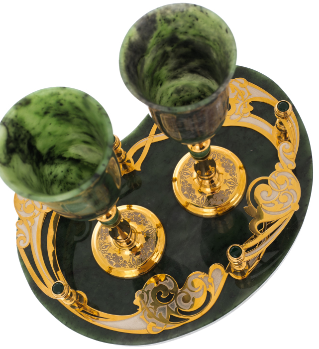 Набор питейный с нефритом на 2 персоны "Изыск", Златоуст - артикул: 301127 | Мосподарок 