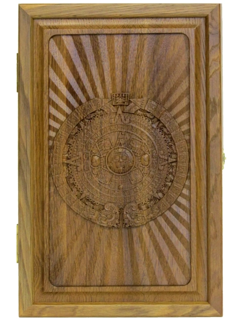 Резные дорожные нарды из массива мореного дуба "Календарь Майя"