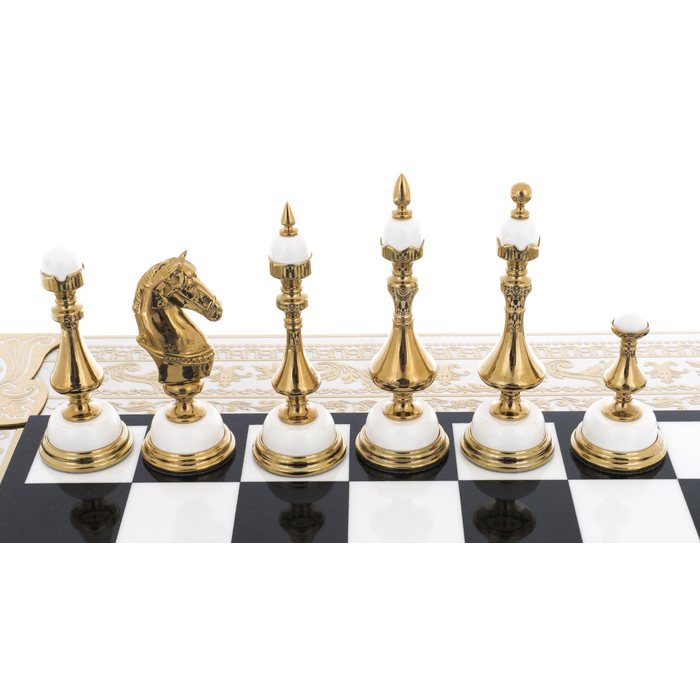 Шахматы из белого мрамора и долерита "Баталия" Златоуст - артикул: 301220 | Мосподарок 