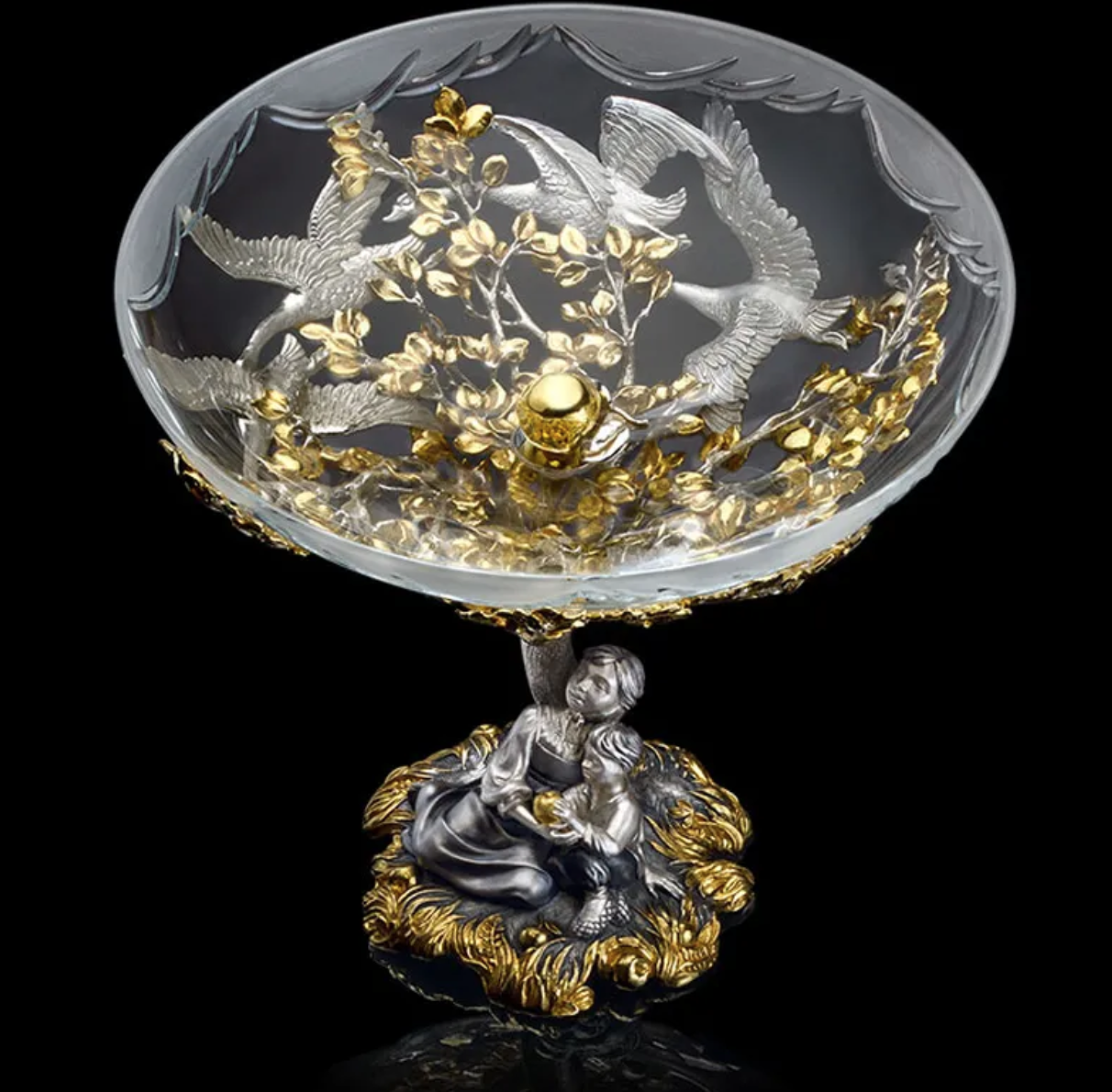 Серебряная ваза "Гуси-лебеди" - артикул: VR1270 | Мосподарок 