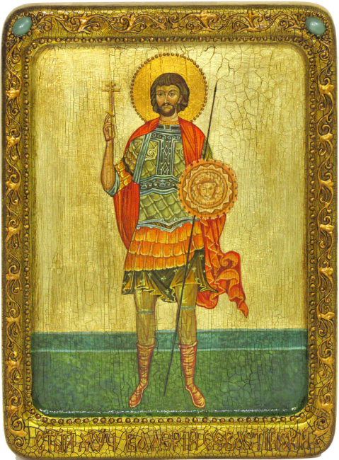 Живописная икона "Святой мученик Валерий Севастийский" на кипарисе