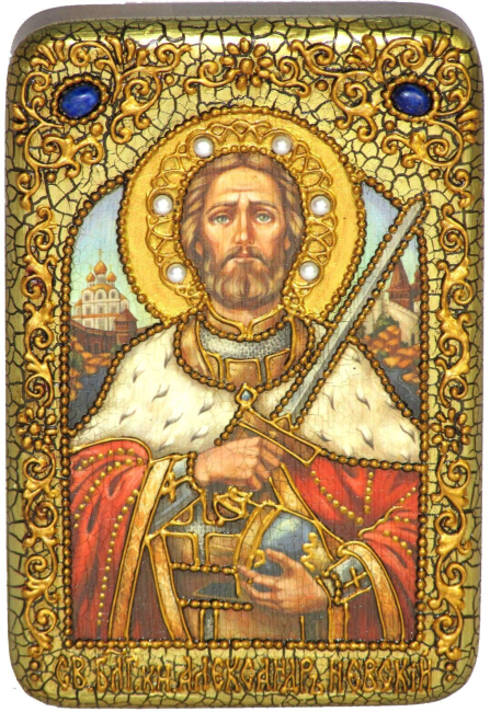 Настольная икона "Святой благоверный князь Александр Невский" на мореном дубе