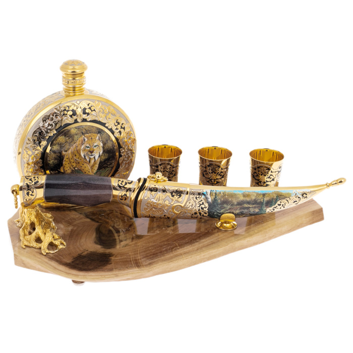 Набор для водки "Рысь" с ножом, на 3 персоны, Златоуст - артикул: 301532 | Мосподарок 