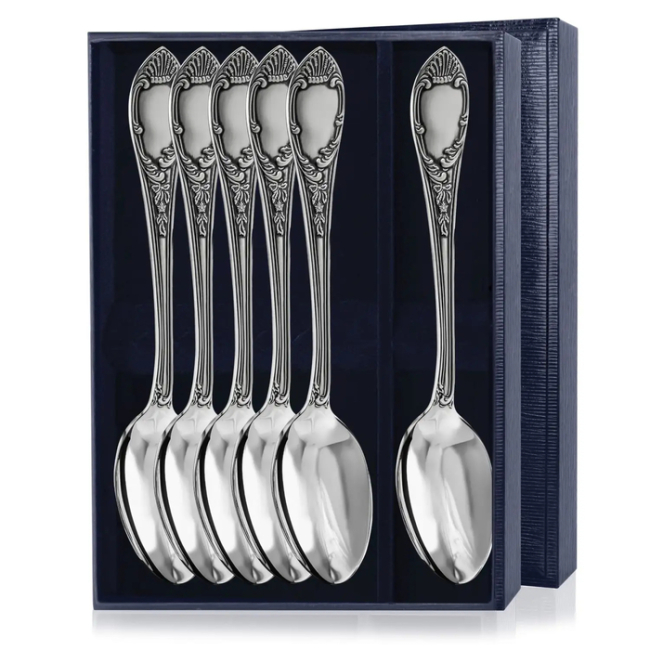Набор серебряный столовых ложек "Престиж" с чернением, на 6 персон, в футляре Набор серебряный столовых ложек "Престиж" с чернением, на 6 персон, в футляре