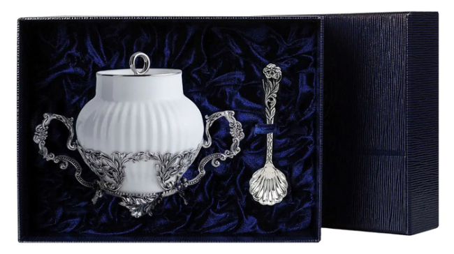 Серебряный набор "Симфония": сахарница и совок для сахара Серебряный набор "Симфония": сахарница и совок для сахара