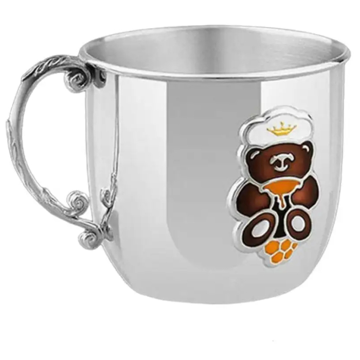 Набор детский серебряный КД "Мишка": кружка и ложка с позолотой с эмалью, на 1 персону - артикул: AK01171 | Мосподарок 