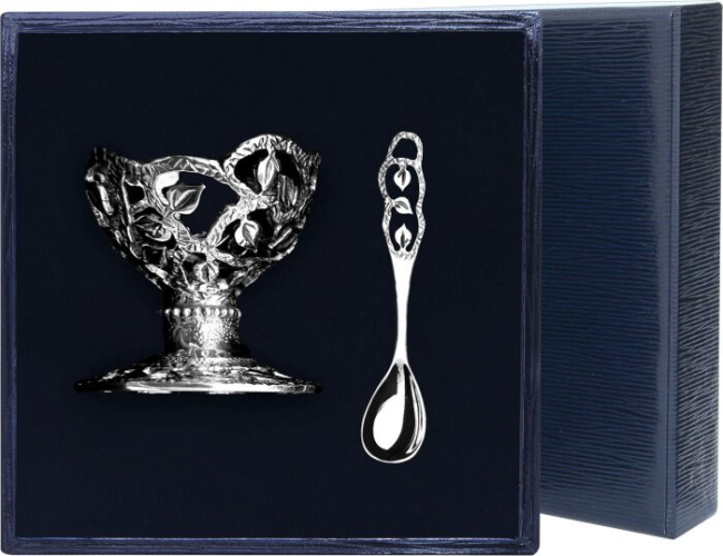 Набор для завтрака серебряный "Листопад": ложка и подставка под яйцо