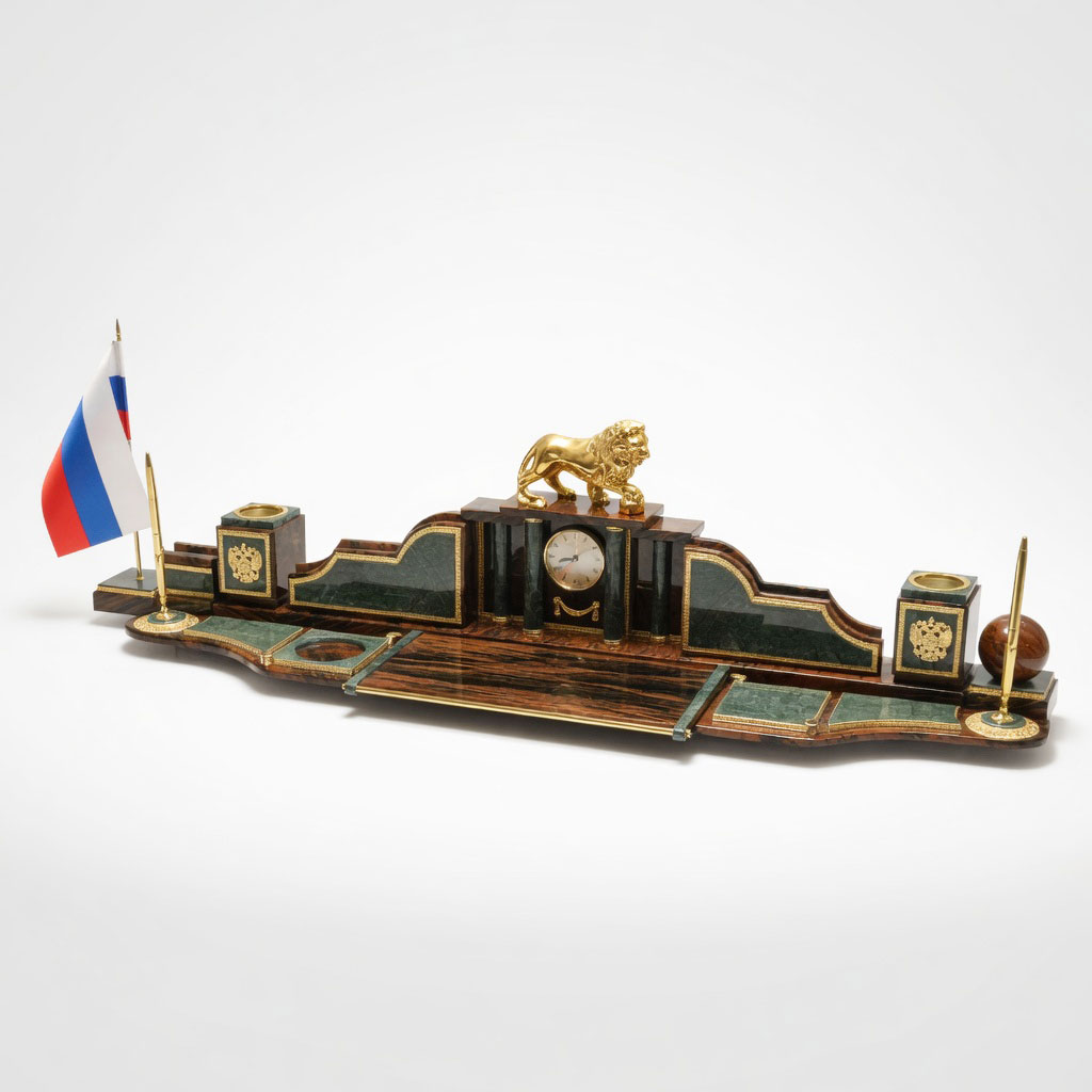 Настольный набор из обсидиана и мрамора "Лев" - артикул: AR1311 | Мосподарок 