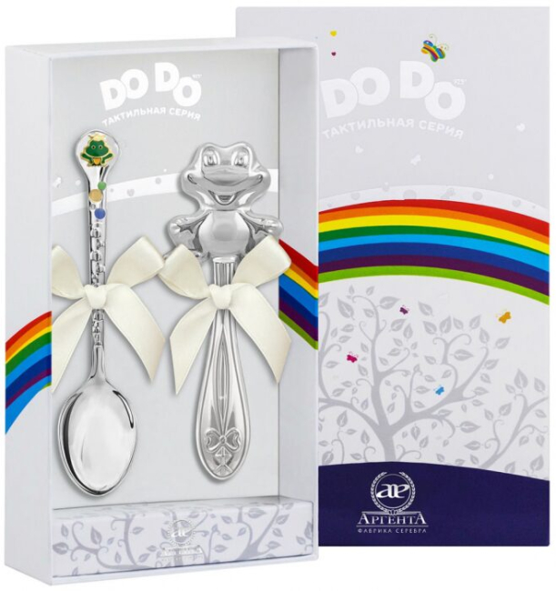 Набор серебряный для малышей DODO "Лягушонок": ложка и погремушка, на 1 персону Набор серебряный для малышей DODO "Лягушонок": ложка и погремушка, на 1 персону