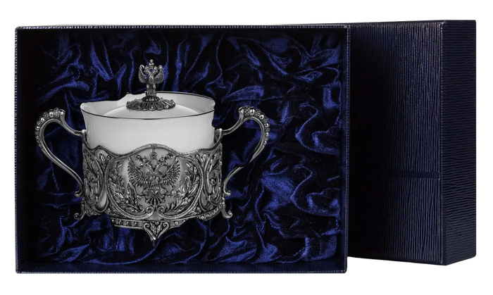 Серебряная сахарница "Герб" с чернением - артикул: AK01620 - стоимость: 65 000 руб. Серебряная сахарница "Герб" с чернением - артикул: AK01620 | Мосподарок