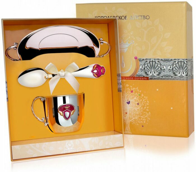 Набор детский серебряный КД "Принцесса" (3 предмета, с кружкой и блюдцем)