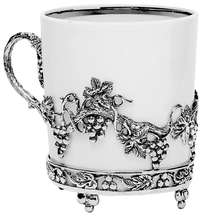 Чайная чашка из серебра и фарфора "Виноград" - артикул: AK01626 - стоимость: 42 200 руб. Чайная чашка из серебра и фарфора "Виноград" - артикул: AK01626 | Мосподарок