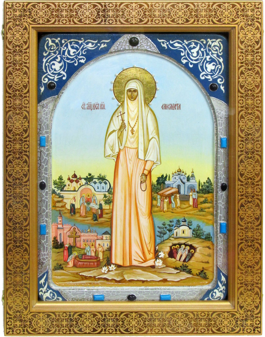 Живописная икона "Святая преподобномученица великая княгиня Елисавета" на кипарисе в березовом киоте - купить в Москве | Мосподарок 