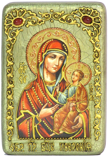 Настольная икона "Образ Божией Матери "Иверская" на мореном дубе