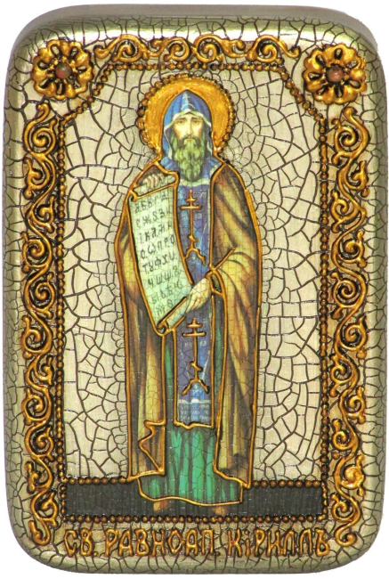 Настольная икона "Святой равноапостольный Кирилл Философ" на мореном дубе