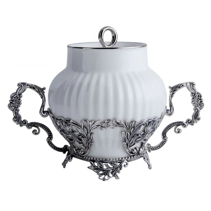 Серебряный чайный  набор "Симфония": вилка для лимона, сахарница, сливочник, совок для сахара, чайник - артикул: AK01717 - стоимость: 316 600 руб. Серебряный чайный  набор "Симфония": вилка для лимона, сахарница, сливочник, совок для сахара, чайник - артикул: AK01717 | Мосподарок