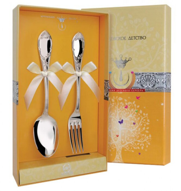 Серебряный десертный набор "Престиж": вилка и ложка, на 1 персону Серебряный десертный набор "Престиж": вилка и ложка, на 1 персону
