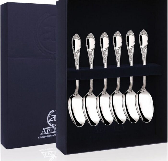 Набор из 6 серебряных кофейных ложек "Престиж" - артикул: AK01334 - стоимость: 29 100 руб. Набор из 6 серебряных кофейных ложек "Престиж" - артикул: AK01334 | Мосподарок