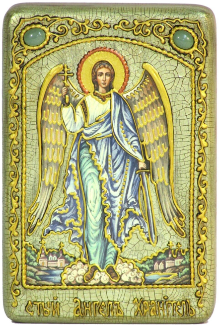 Настольная икона "Ангел Хранитель" на мореном дубе