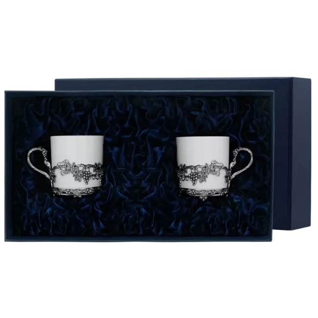 Серебряный набор кофейных чашек "Виноград" на 2 персоны Серебряный набор кофейных чашек "Виноград" на 2 персоны