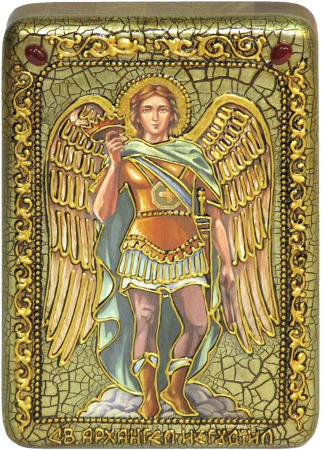 Настольная икона "Архангел Иегудиил" на мореном дубе