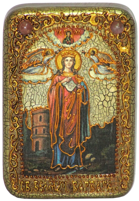 Настольная икона "Святая великомученица Варвара Илиопольская" на мореном дубе