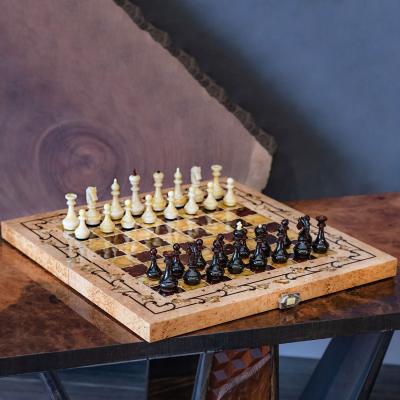 Шахматы из карельской берёзы и янтаря "Готика"