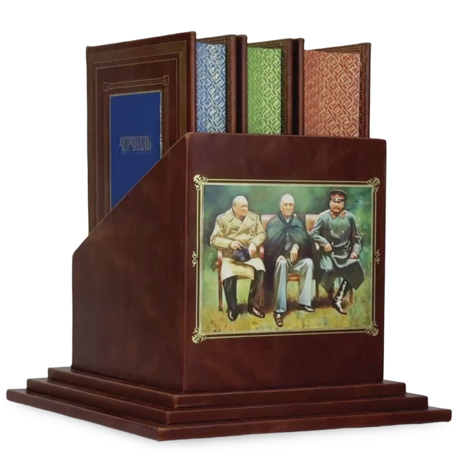 Набор книг в кожаном переплете "Гении власти" в 3 томах (Черчилль. Сталин. Рузвельт)