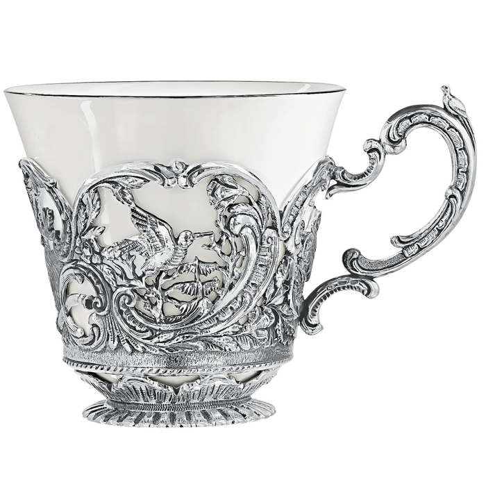 Набор серебряный "Королевская охота": ложка, чашка, чайник, сахарница - артикул: AK01781 | Мосподарок 