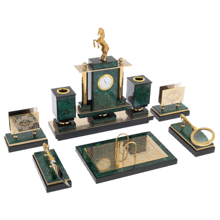 Письменный настольный набор из малахита "Конь" Златоуст - артикул: 301400 | Мосподарок 