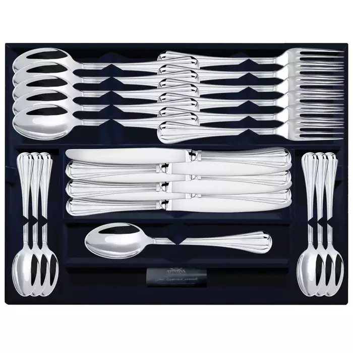 Серебряный столовый набор "Меридиан": вилка, ложка, нож, чайная ложка, на 6 персон - артикул: AK01720 - стоимость: 468 000 руб. Серебряный столовый набор "Меридиан": вилка, ложка, нож, чайная ложка, на 6 персон - артикул: AK01720 | Мосподарок