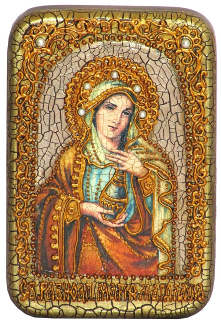 Настольная икона "Святая Равноапостольная Мария Магдалина" на мореном дубе