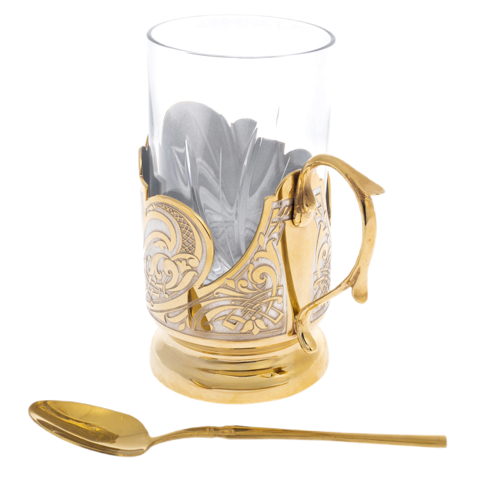 Подстаканник с малахитом "Украшенный" Златоуст - артикул: 301121 | Мосподарок 