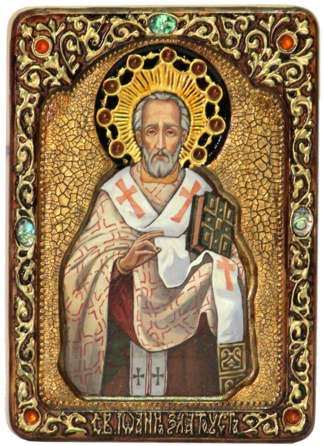 Живописная икона "Святитель Иоанн Златоуст" на кипарисе