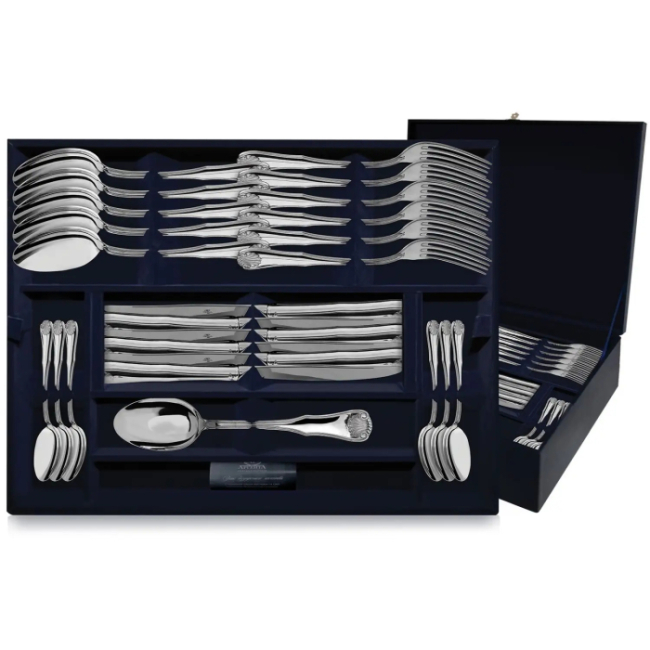 Серебряный столовый набор "Визит": вилка, ложка, нож, чайная ложка, на 12 персон