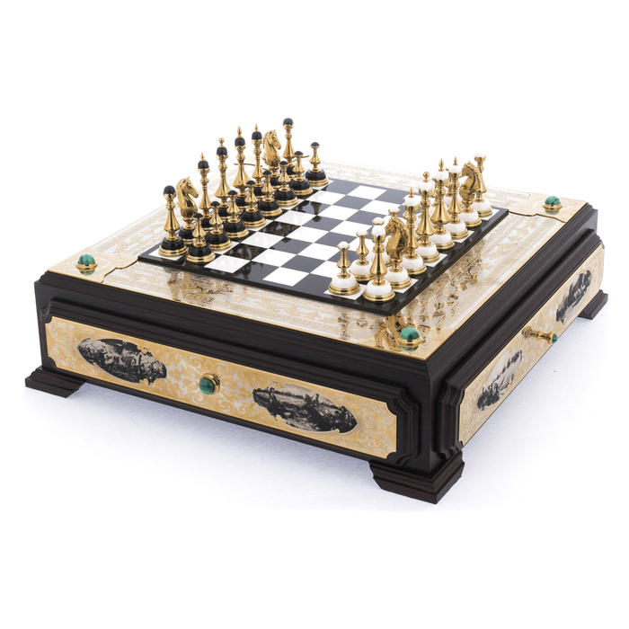 Шахматы из белого мрамора и долерита "Баталия" Златоуст - артикул: 301220 | Мосподарок 